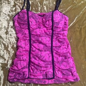 Y2k Black and Pink Lace Corset Top Vintage